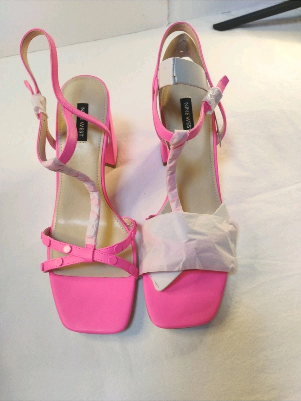 Nine West Neon Pink T-Strap Block Heel Sandals